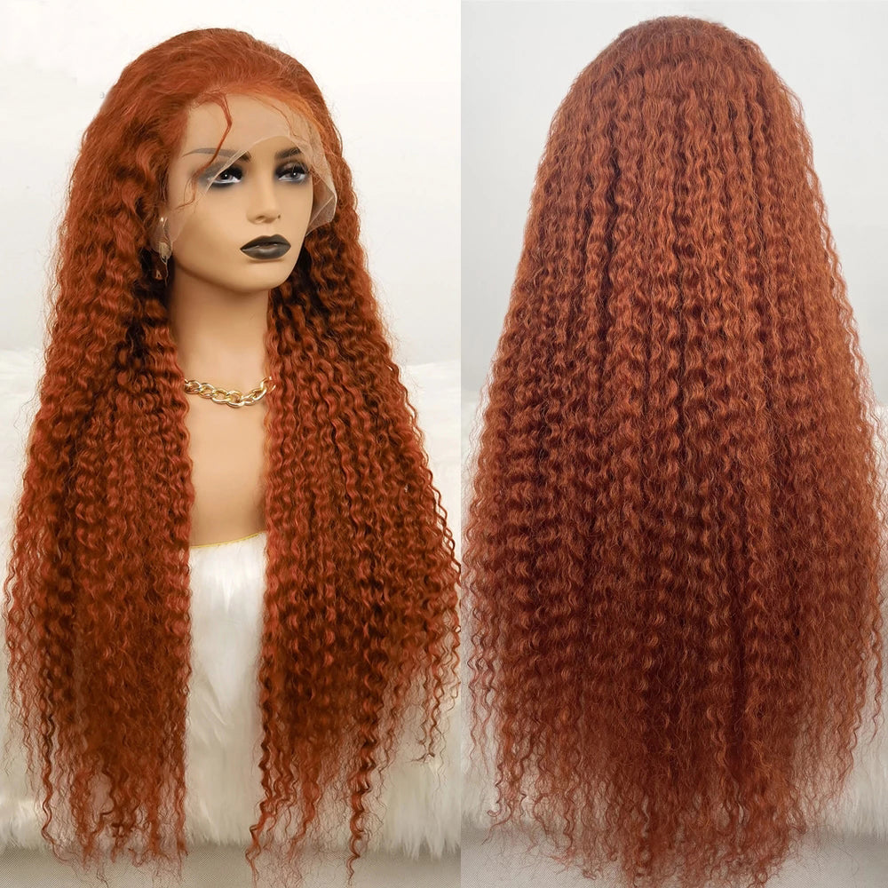 13x4 Lace Frontal Wigs Human Hair Deep Curly Wig Ginger Color 200% High Density