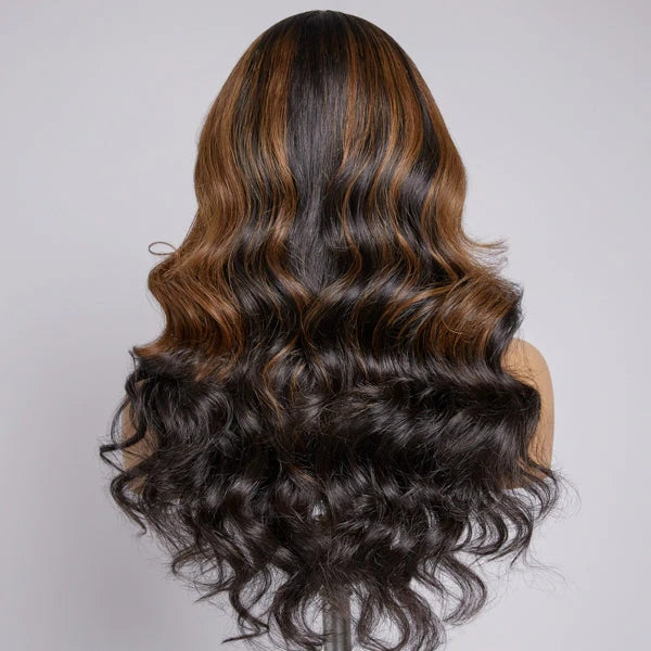 Brown Mix Black Loose Wave 5x5 Closure C Part Glueless Wig With Bangs 100% Human Hair