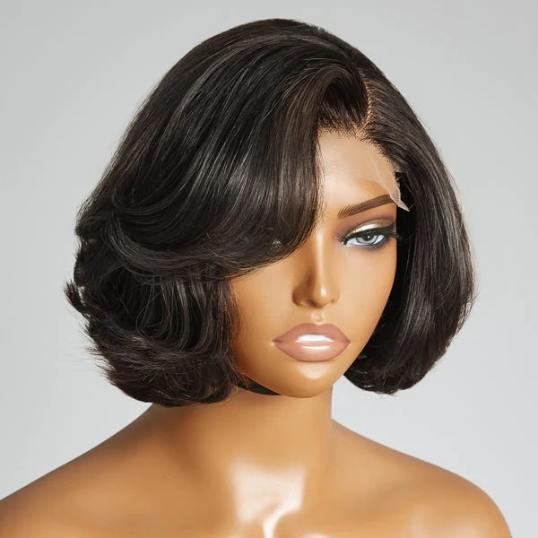 Toffee Brown Mix Blonde 4x4 Closure Lace Glueless C Part Short Wig 100% Human Hair