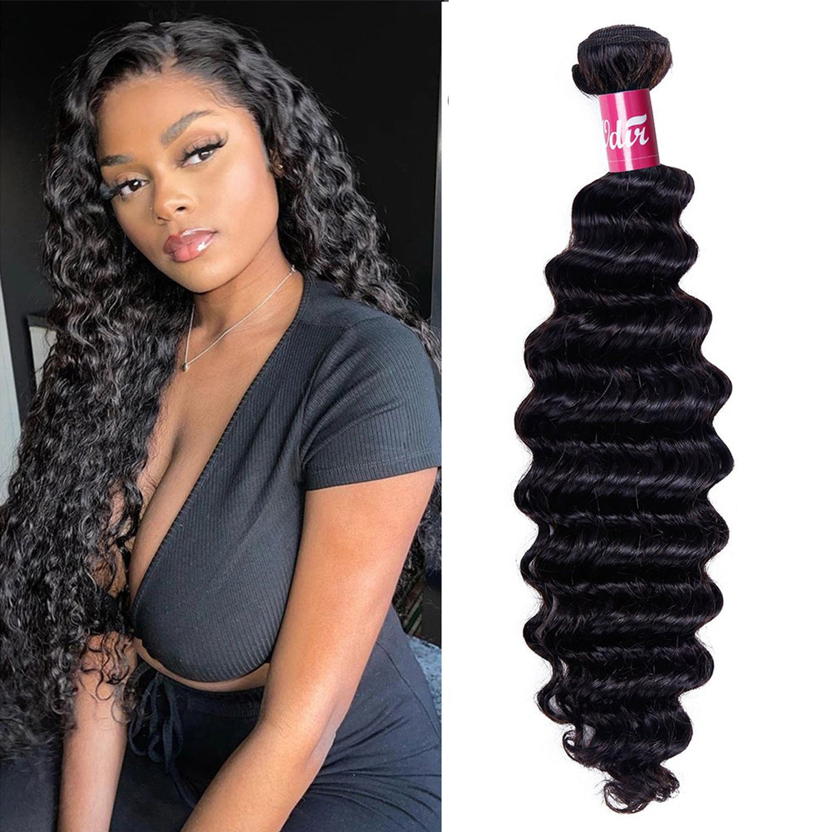 Brazilian Deep Wave Human Hair 1 Bundle Natural Black
