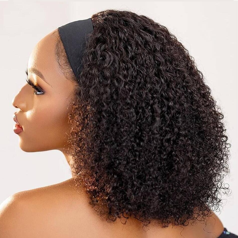 Headband Wig Kinky Curly Human Hair Wigs for Black Women 180% Density