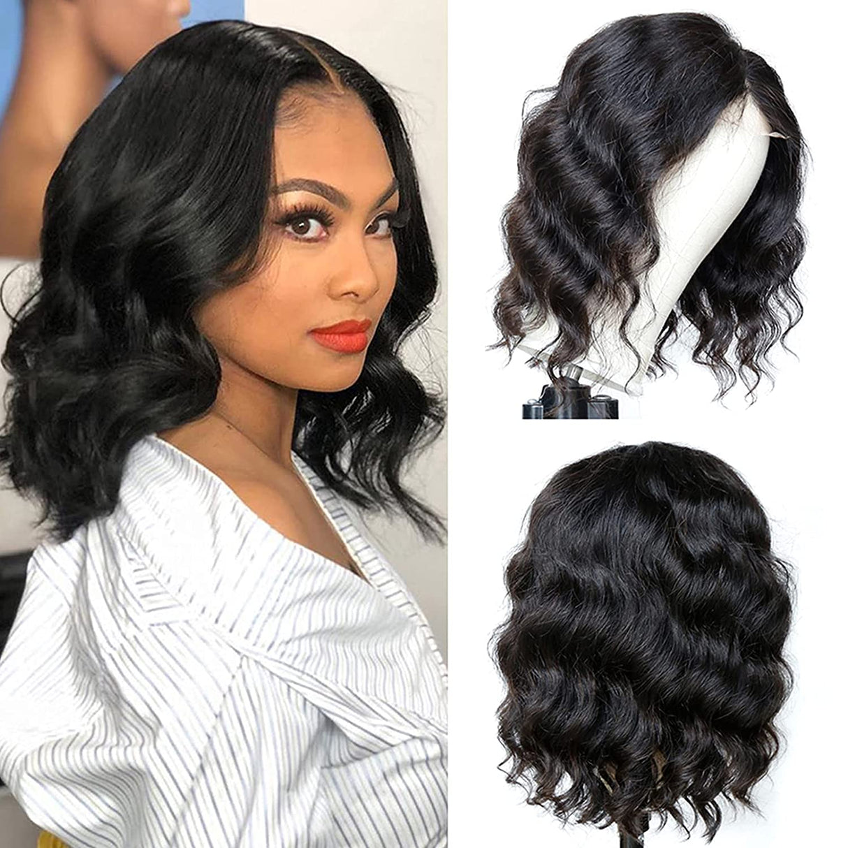 Body Wave Bob Human Hair Lace Front Wigs 4x1 T Part Human Hair Wigs
