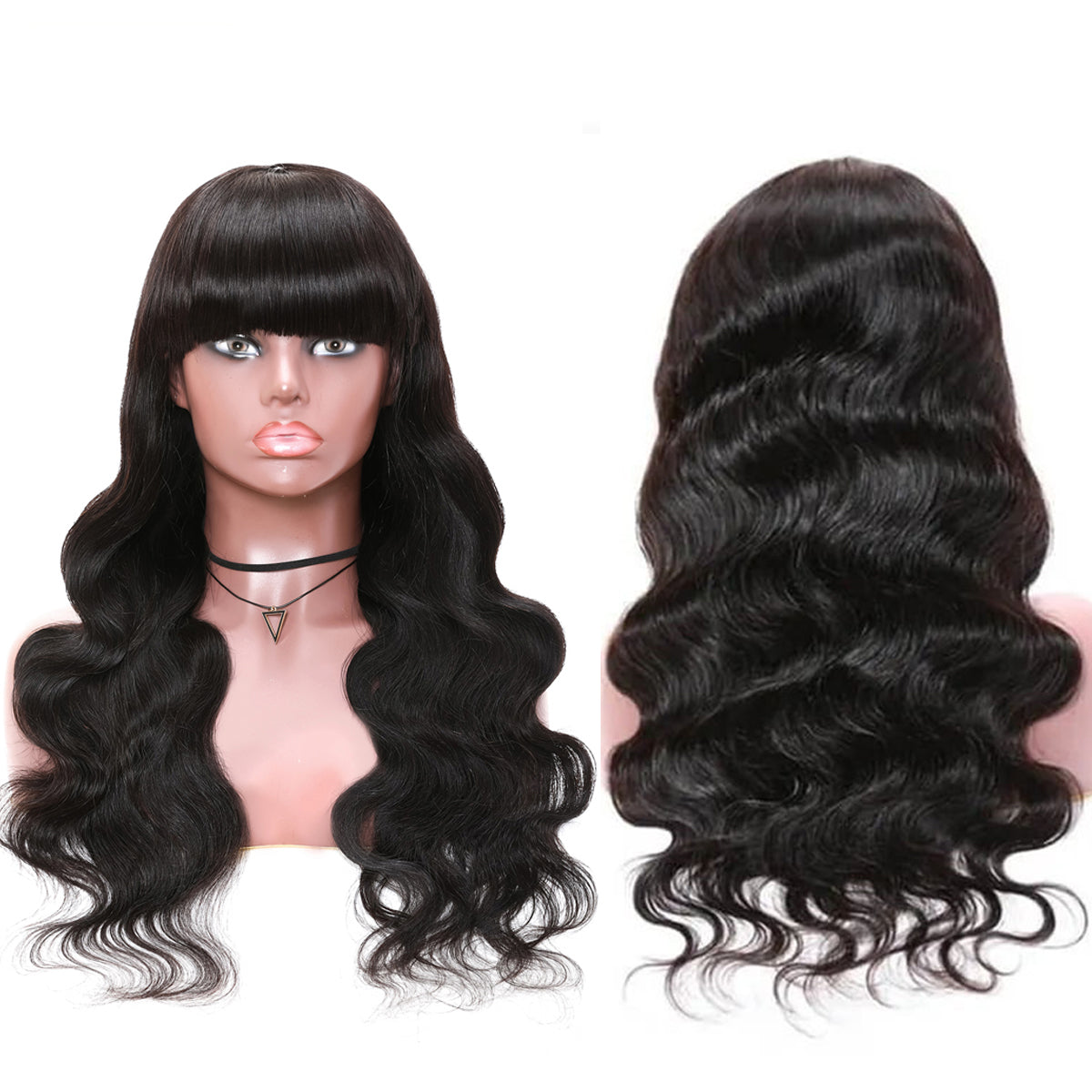 Body Wave Human Hair Wigs with Bangs None Lace Front Wigs Natural Color