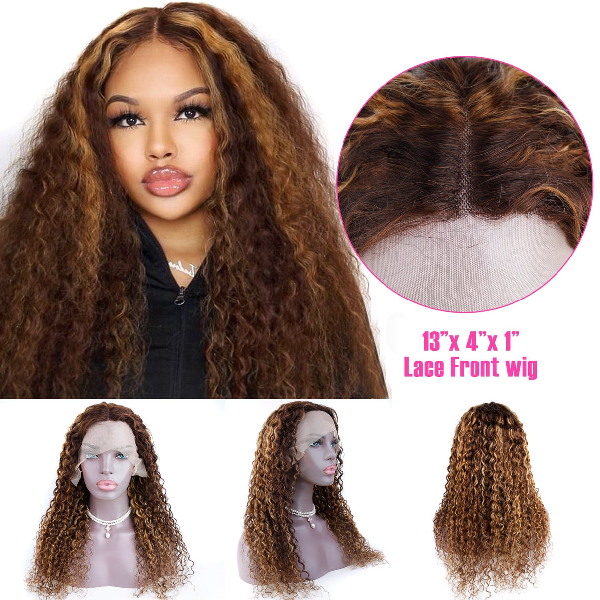Highlight Water Wave 4x4 Lace Front Wigs Brazilian Virgin Human Hair Wigs 4/27 180% Density