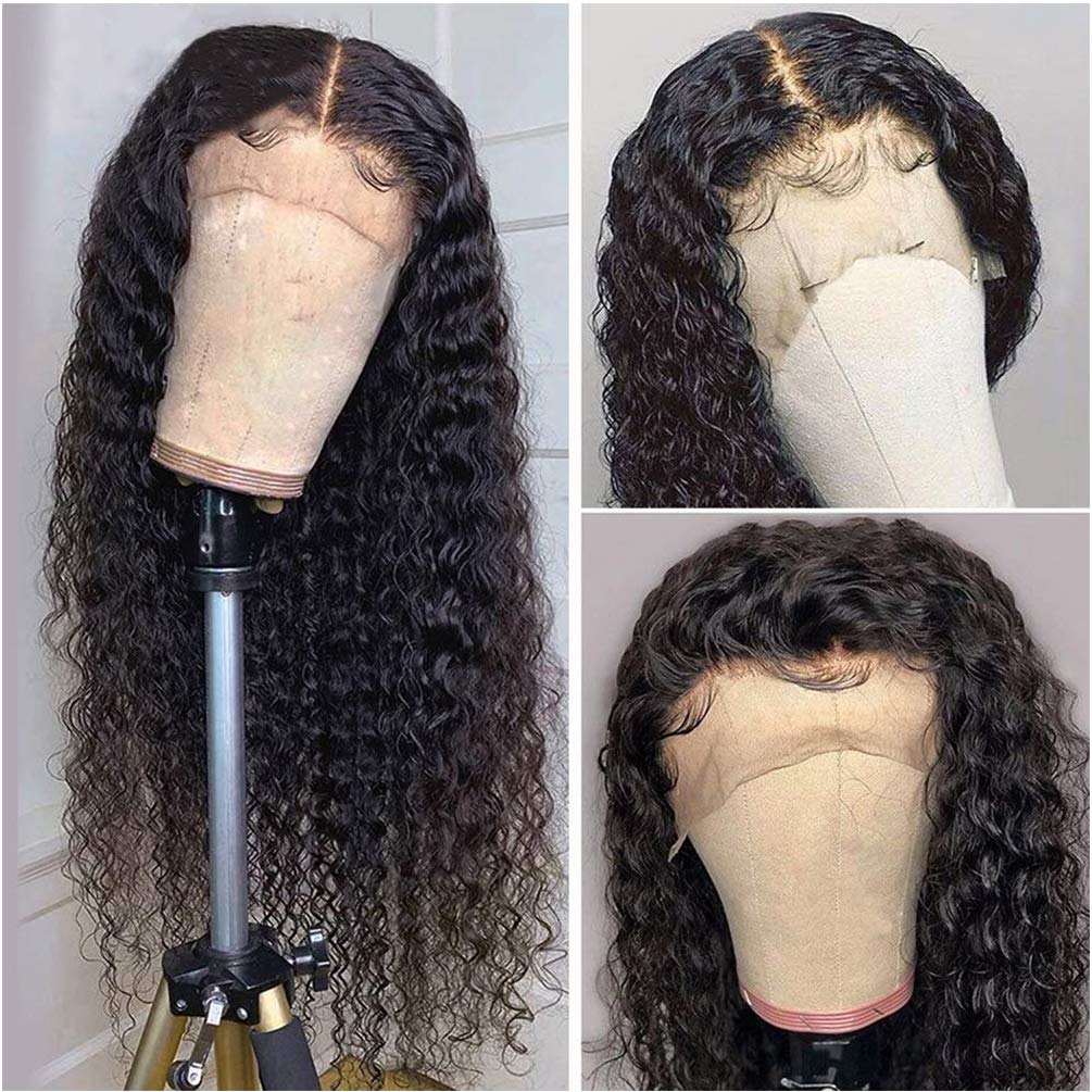 Deep Wave 13x4 Lace Frontal Wigs Human Hair Natural Color 180% Density