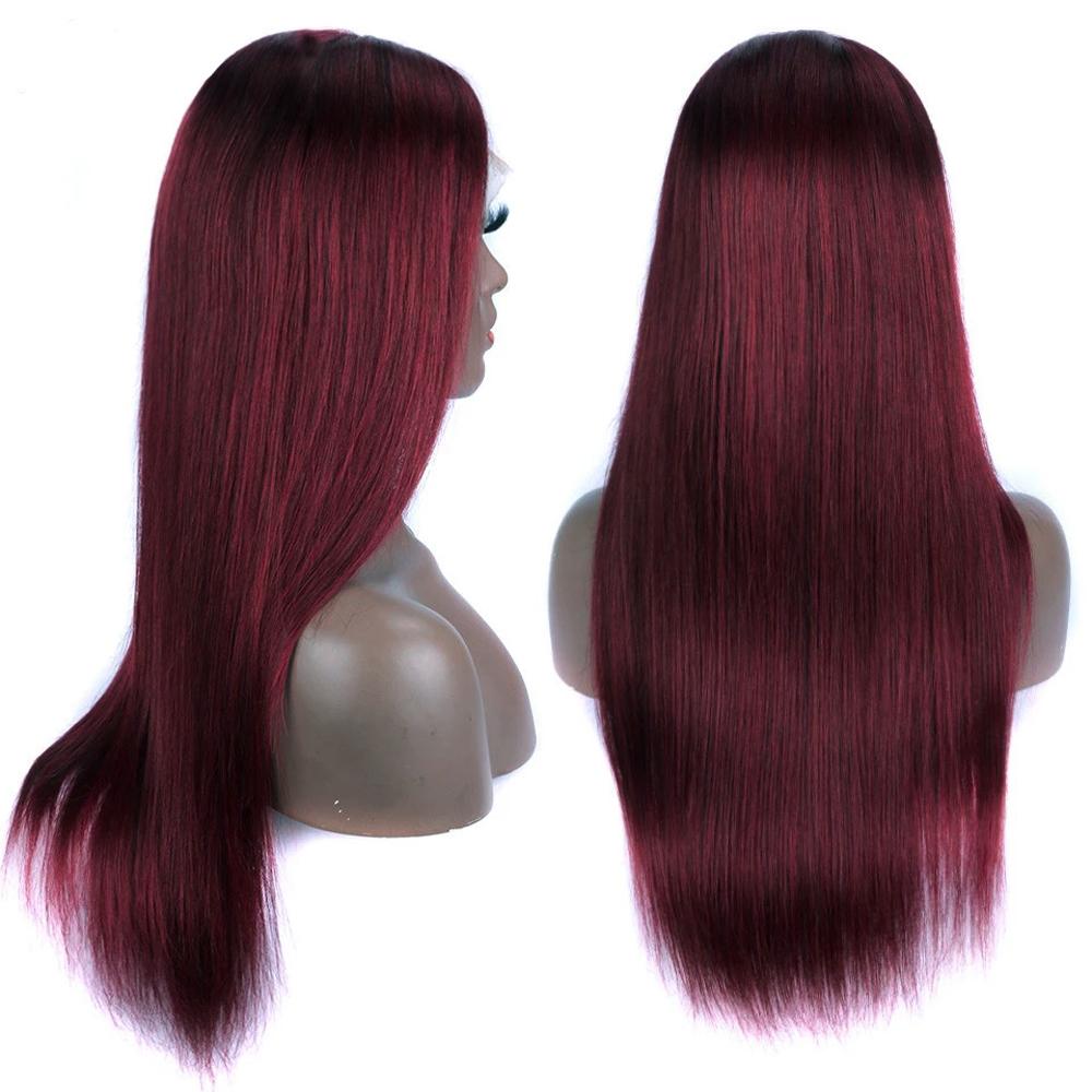 Glueless Wear and Go Wig Straight 99j Burgundy Lace Front Wigs Human Hair 180% Density