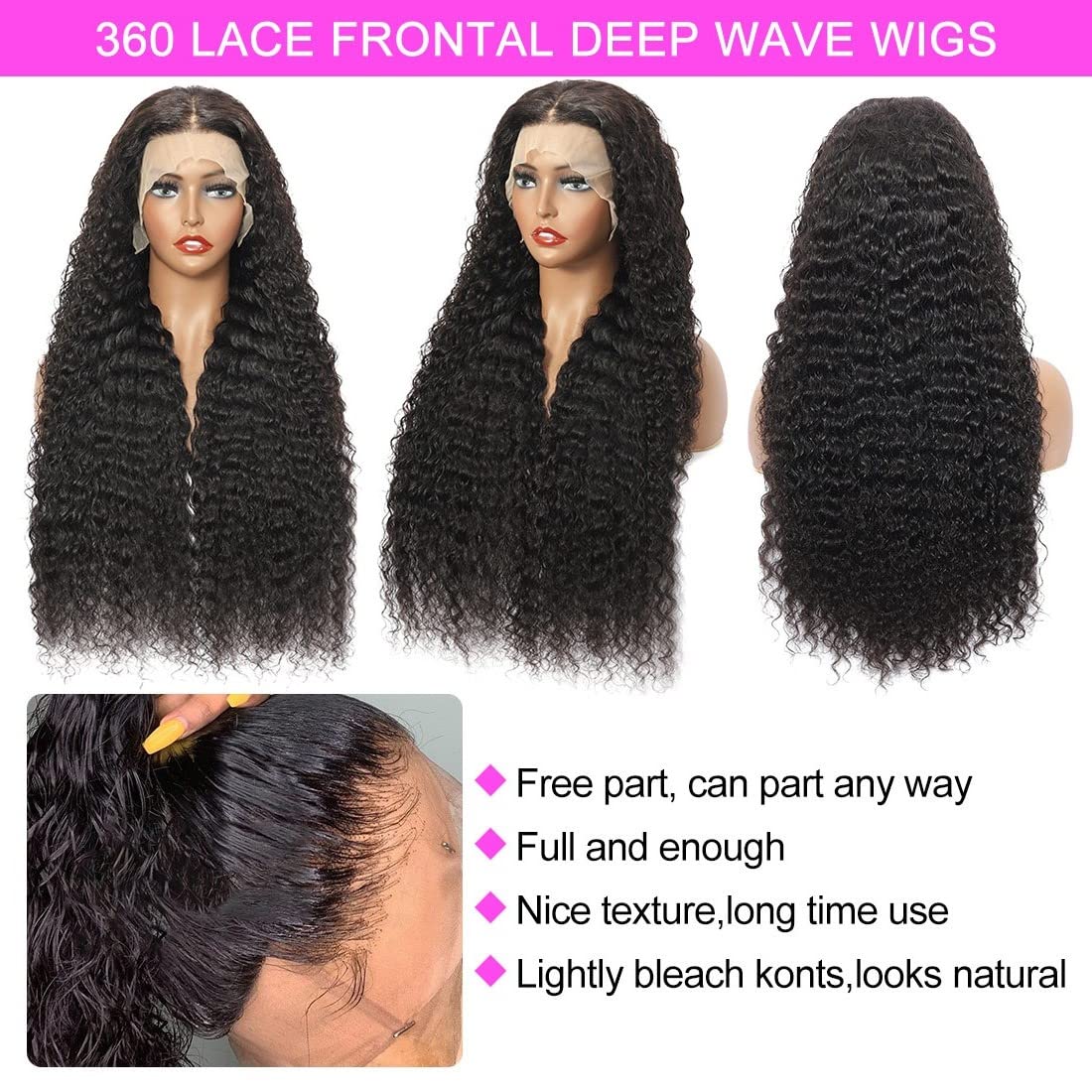360 Lace Front Wigs Human Hair Water Wave Wig 180% Density