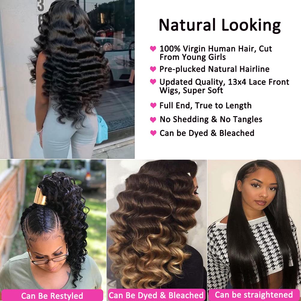 Loose Deep 13x4 Transparent Lace Frontal Wigs Human Hair Natural Color 200% Density