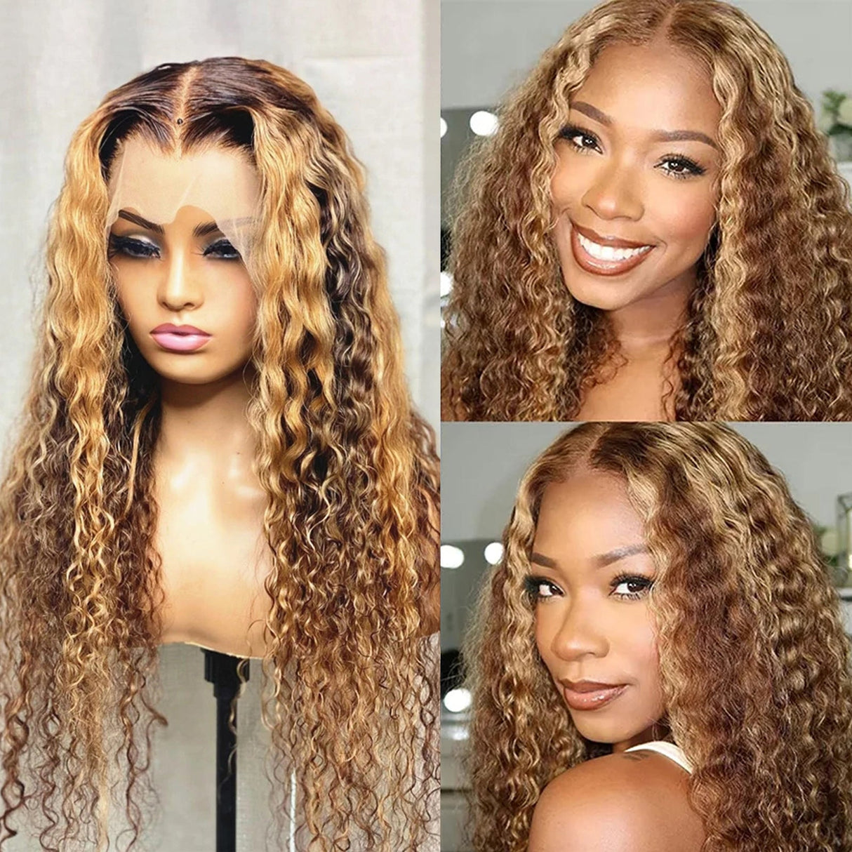 Highlight Deep Wave T Part 13x1 Lace Front Wigs Remy Human Hair Wigs 200% Density