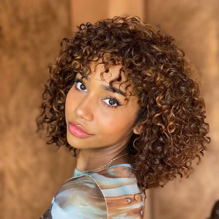 Curly Wig With Bang Remy Hair
