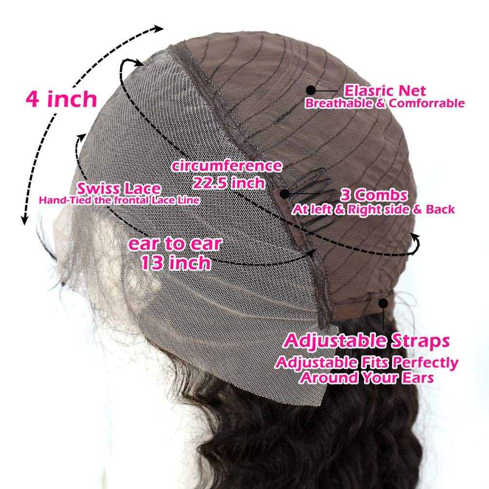 Deep Wave 13x4 Lace Frontal Wigs Human Hair Natural Color 180% Density