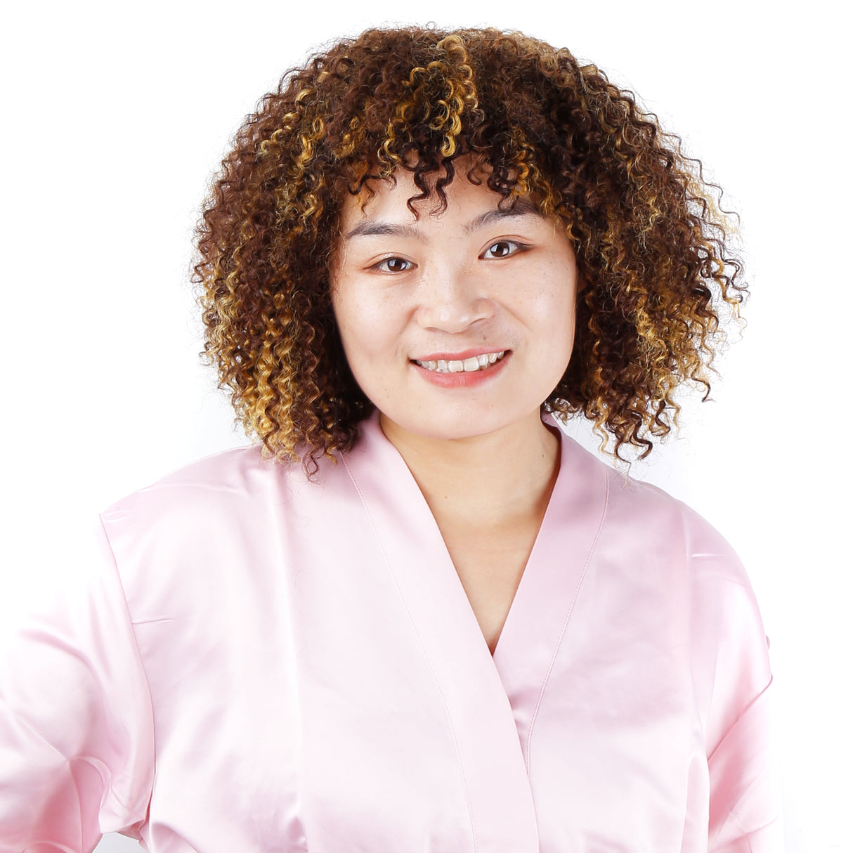 Highlight Short Curly Bob Wigs with Bang Ombre Blond Remy Hair 180% Density