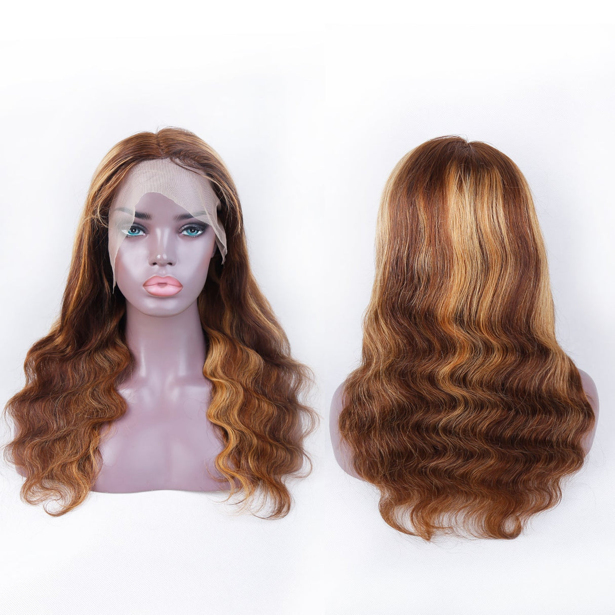 Highlight Body Wave P4/27 Human Hair 13x1 T Part Wigs Lace Front Wigs 150% Density