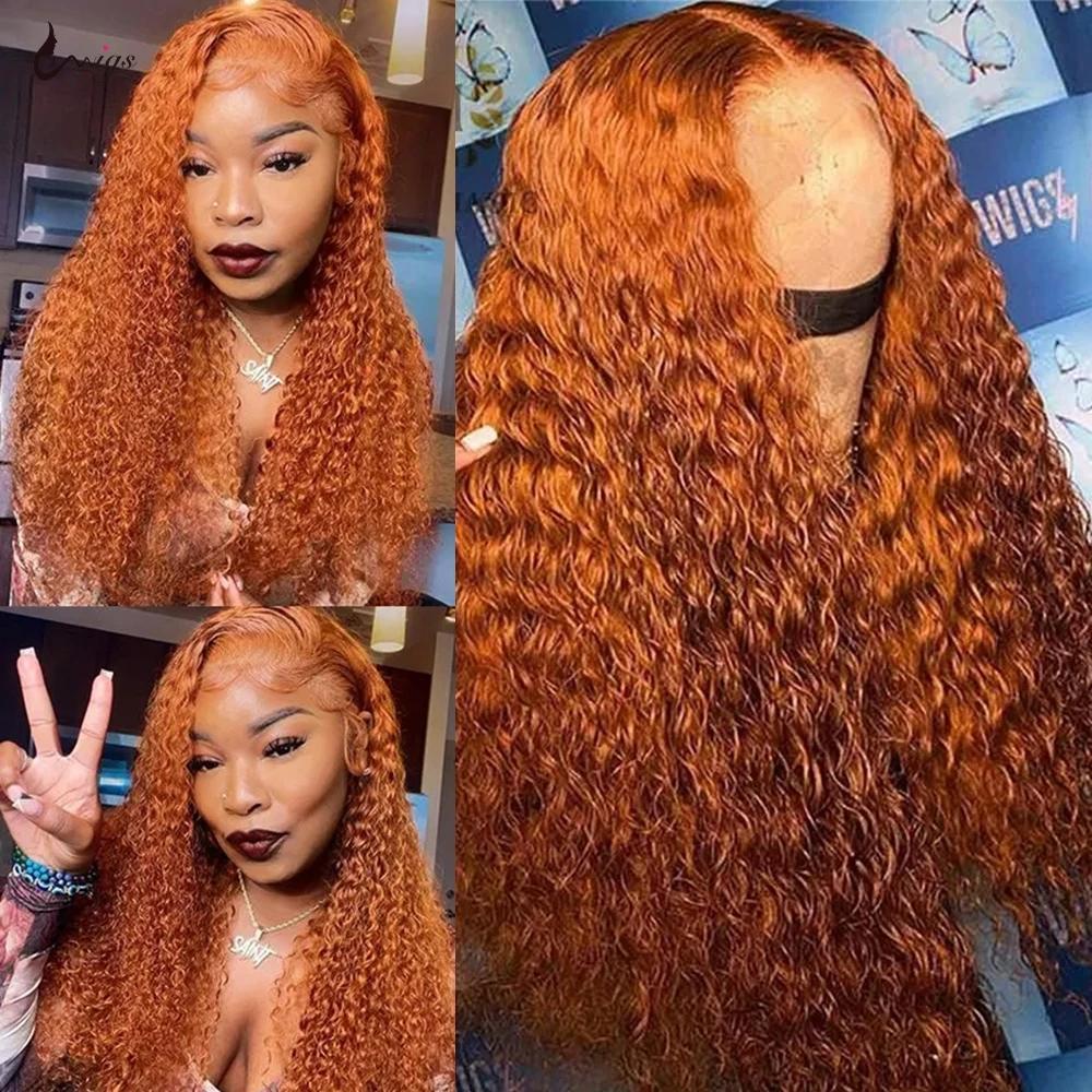 Ginger Color 4x4 Deep Wave Human Hair Lace Front Wigs for Black Women