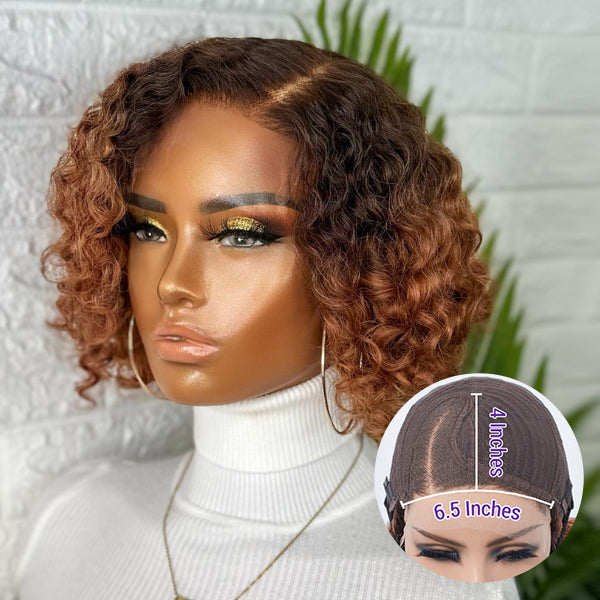 Trendy Mix Brown Short Cut Curly Minimalist HD Lace Glueless Side Part Wig 100% Human Hair