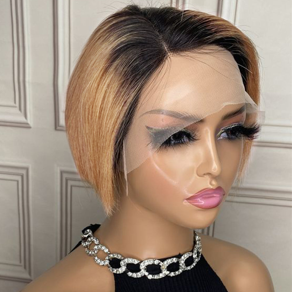 Mix Color Short Bob Wig Compact 13X4 Frontal Short Lace Wig 100% Human Hair Ombre Color