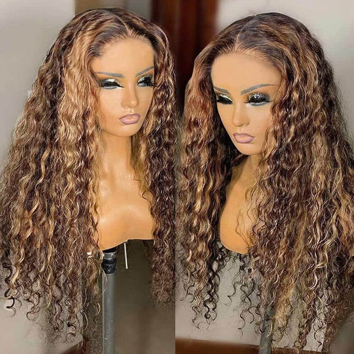 Highlight Deep Wave Wig HD Transparent 13x1 Ombre Curly Lace Front Human Hair Wigs 150 Density