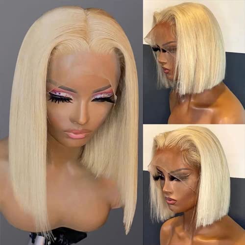 613 Bob Wig Virgin Human Hair Pre Plucked Straight 13x1x4 Lace Front Blonde Bob Wigs