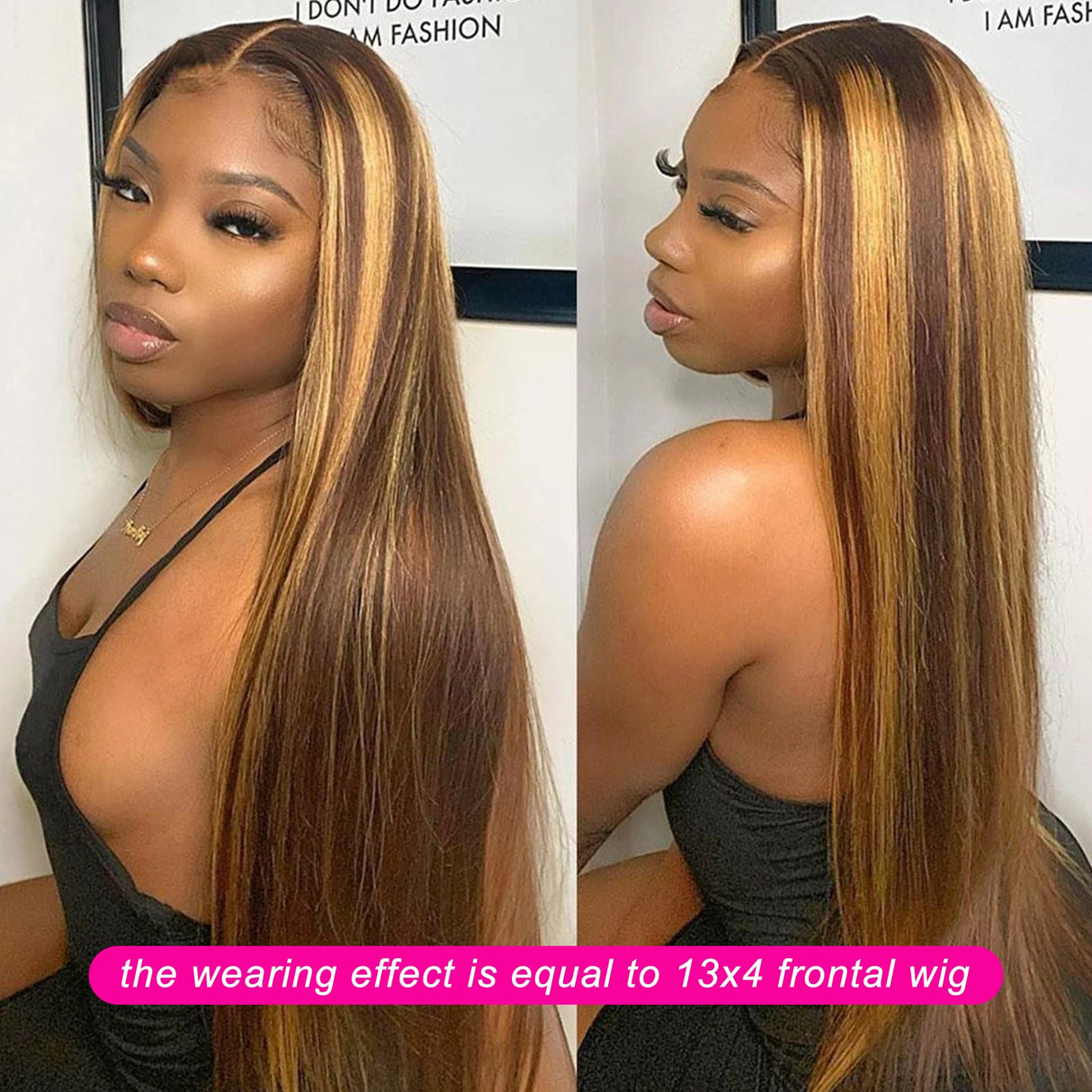 Straight 13x1 P4/27 Highlight Lace Front Wigs Human Hair Transparent HD Lace Wigs 150% -200%Density