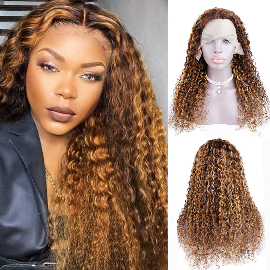 Highlight Deep Wave T Part 13x1 Lace Front Wigs Remy Human Hair Wigs 200% Density
