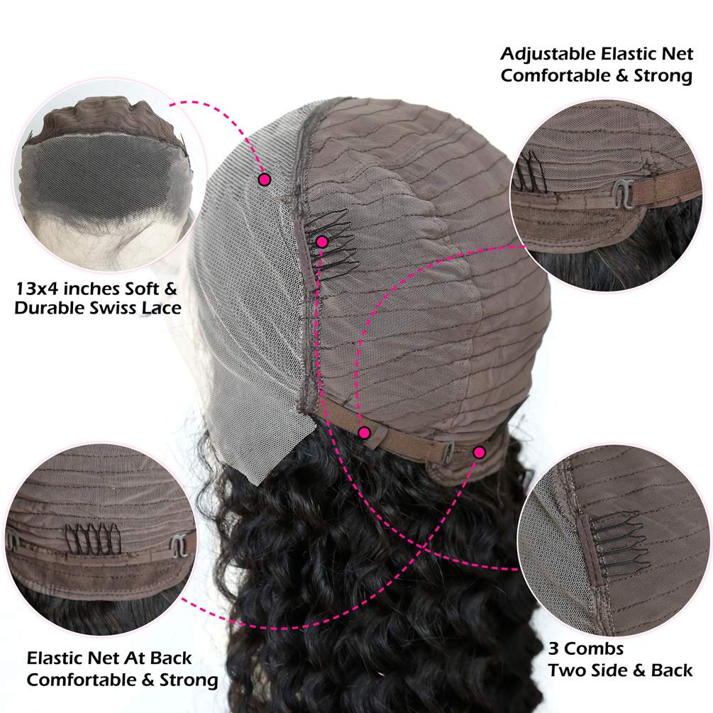 Deep Wave 13x4 Lace Frontal Wigs Human Hair Natural Color 180% Density
