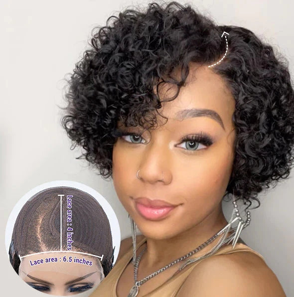 Short Cut Curly Minimalist HD Lace Glueless Side Part Wig 100% Human Hair