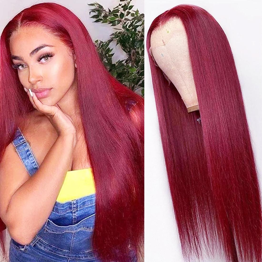 Red Burgundy Straight 13x4 HD Lace Front Wigs Human Hair