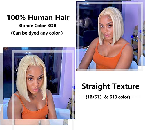 613 Bob Wig Virgin Human Hair Pre Plucked Straight 13x1x4 Lace Front Blonde Bob Wigs