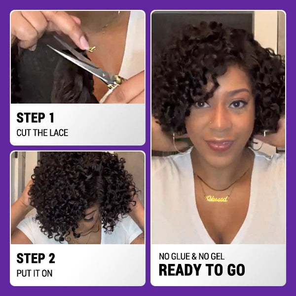 Short Cut Curly Minimalist HD Lace Glueless Side Part Wig 100% Human Hair