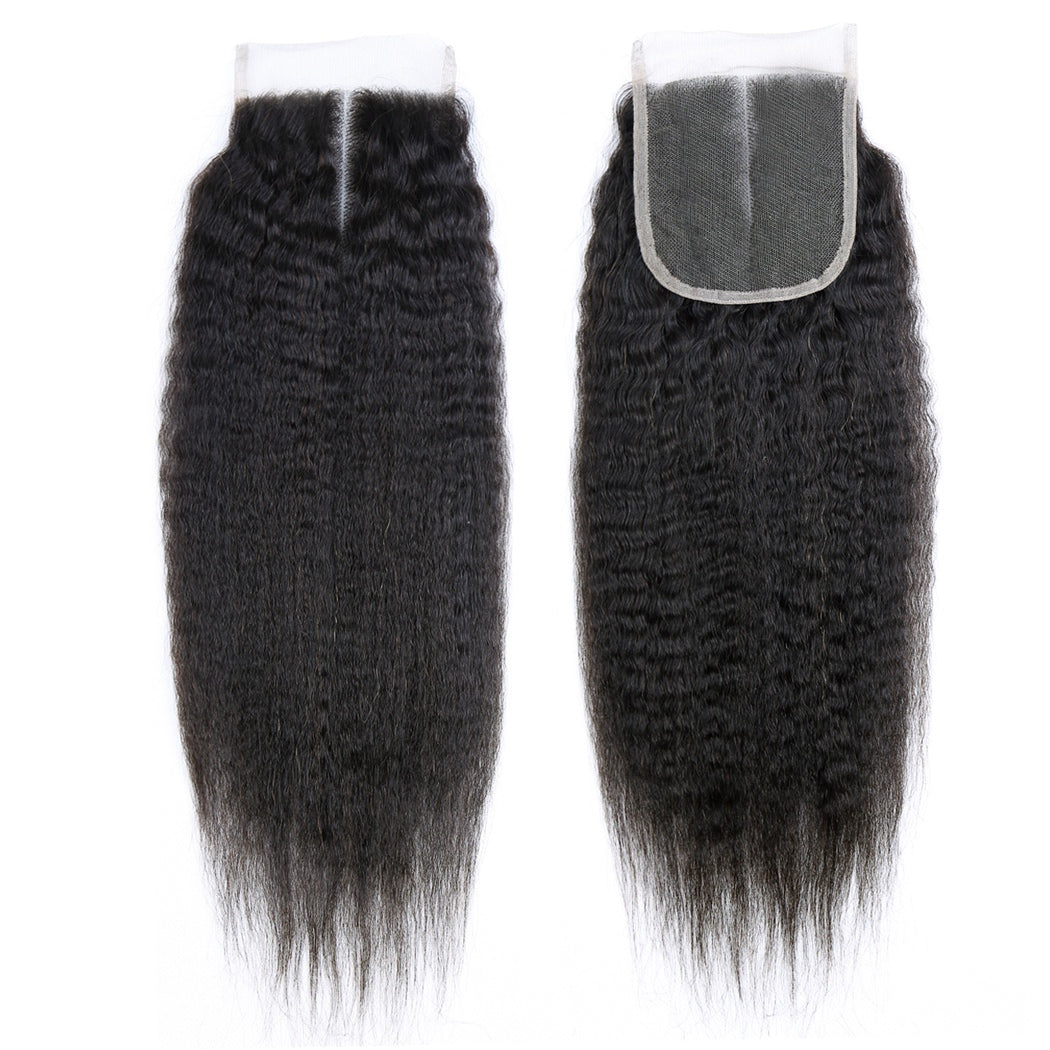 Kinky Straight Bundles With Closure Brazilian Human Hair Natural Black