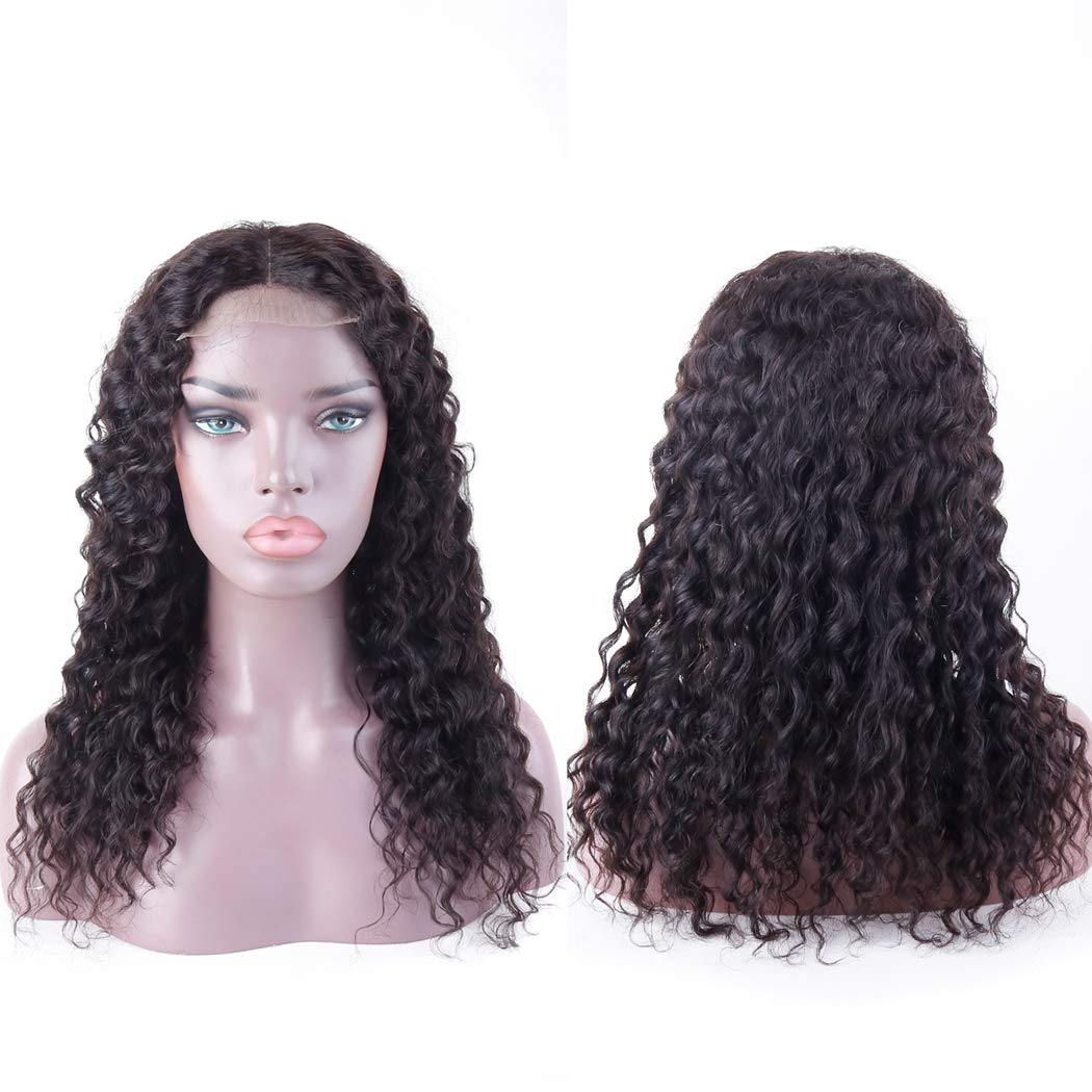 Deep Wave 4x4 Lace Closure Wigs Brazilian Human Hair Wigs Natural Color 180% Density