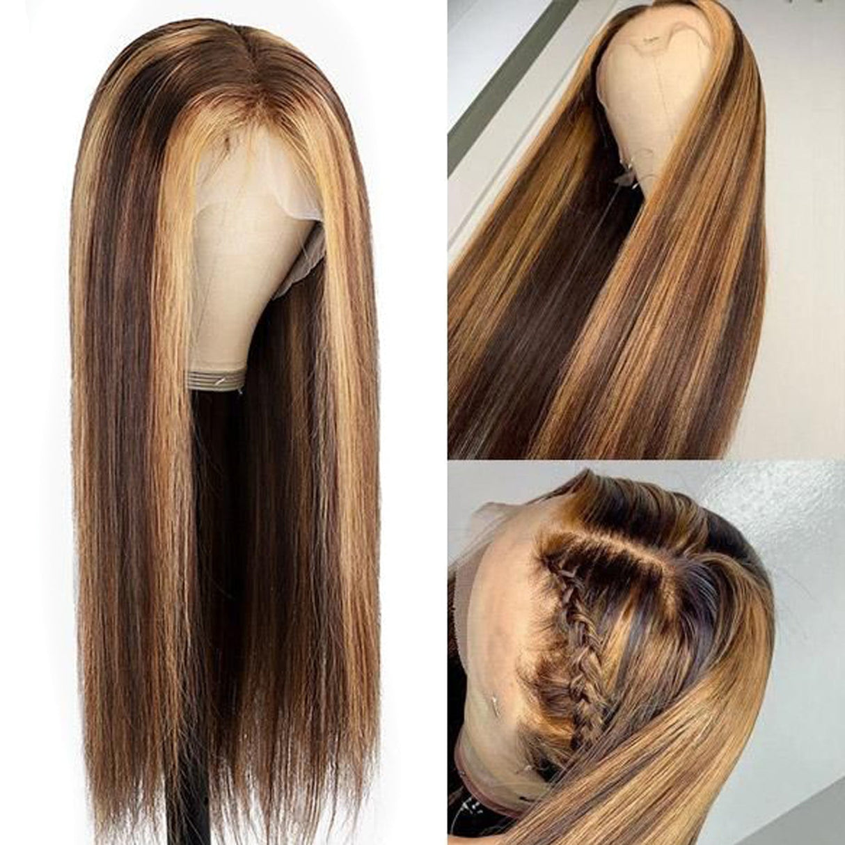 Straight 13x1 P4/27 Highlight Lace Front Wigs Human Hair Transparent HD Lace Wigs 150% -200%Density