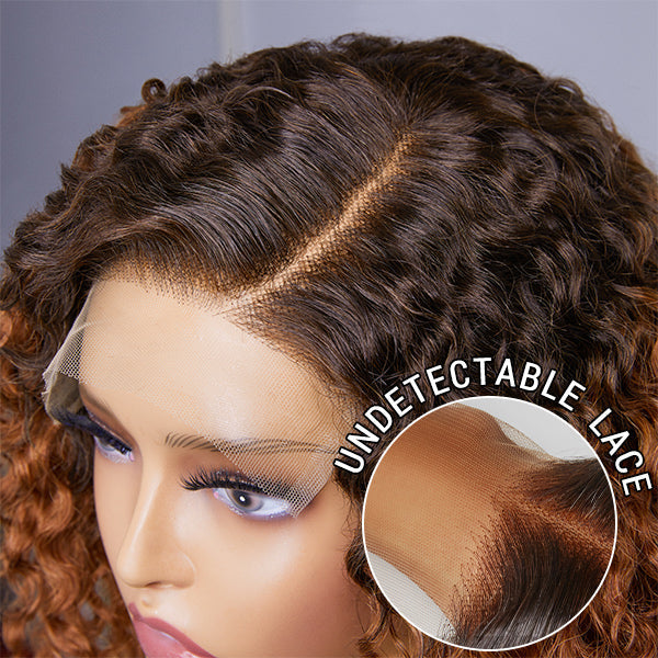 Trendy Mix Brown Short Cut Curly Minimalist HD Lace Glueless Side Part Wig 100% Human Hair