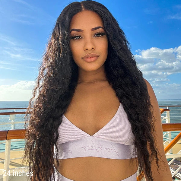 Boho-Chic | Flowy Bohemian Curly 5×5 Closure Lace Glueless Mid Part Long Wig 100% Human Hair