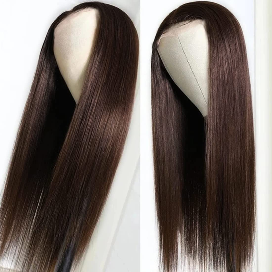 5X5 HD Lace Front Wigs Human Hair Pre Plucked Dark Brown Silk Straight