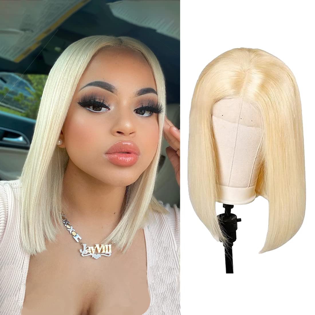 613 Bob Wig Virgin Human Hair Pre Plucked Straight 13x1x4 Lace Front Blonde Bob Wigs