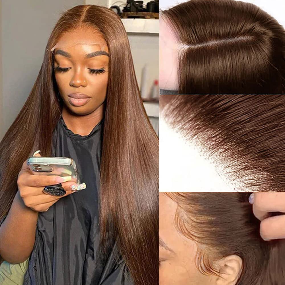 Dark Brown Lace Front Wigs Human Hair Straight Hair