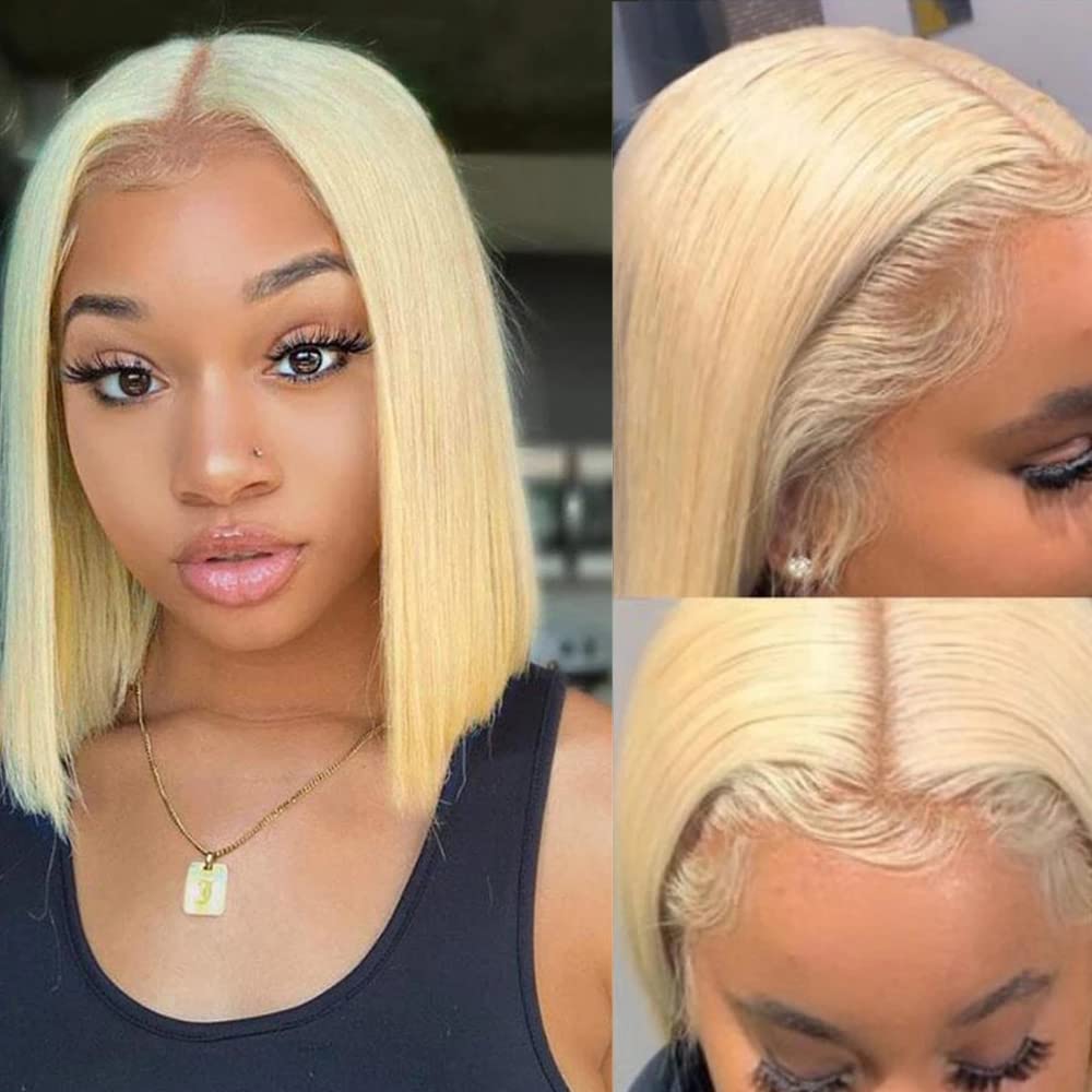 613 Bob Wig Virgin Human Hair Pre Plucked Straight 13x1x4 Lace Front Blonde Bob Wigs