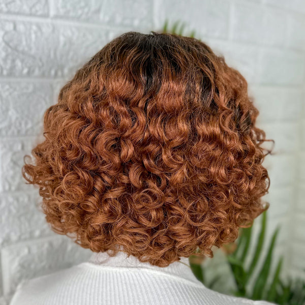 Trendy Mix Brown Short Cut Curly Minimalist HD Lace Glueless Side Part Wig 100% Human Hair