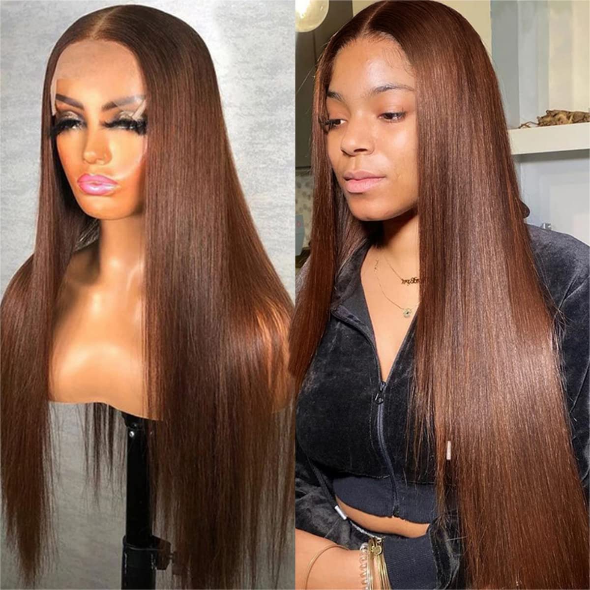 Dark Brown Lace Front Wigs Human Hair Straight Hair