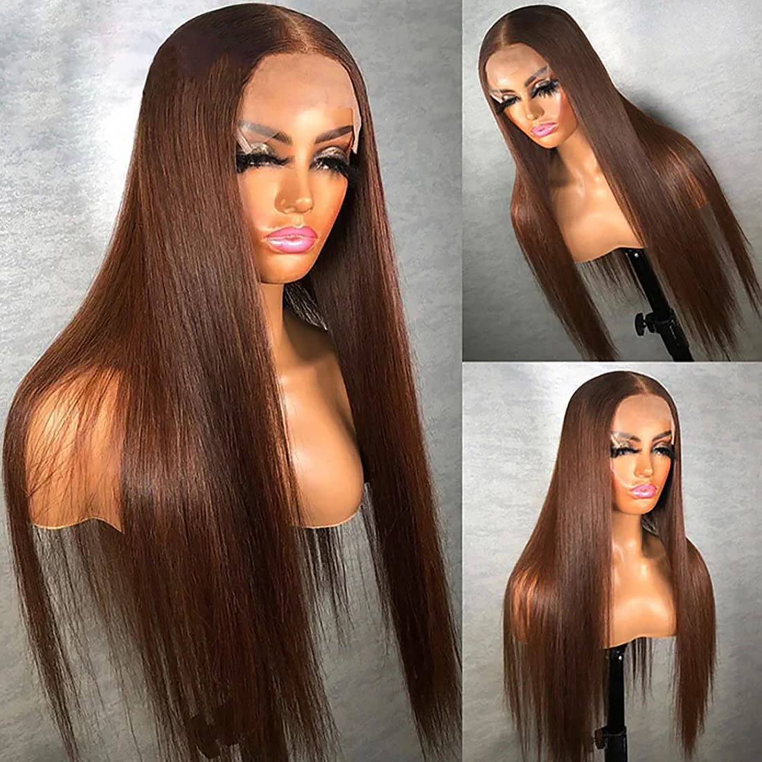 Dark Brown Lace Front Wigs Human Hair Straight Hair