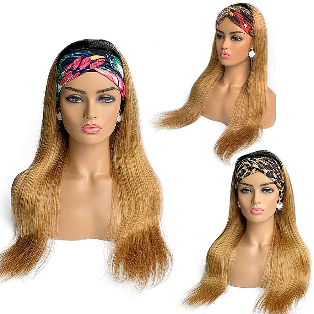 Straight Ombre 1B/27 Headband Wig Brazilian Remy Human Hair None Lace Front Wigs 150% Density