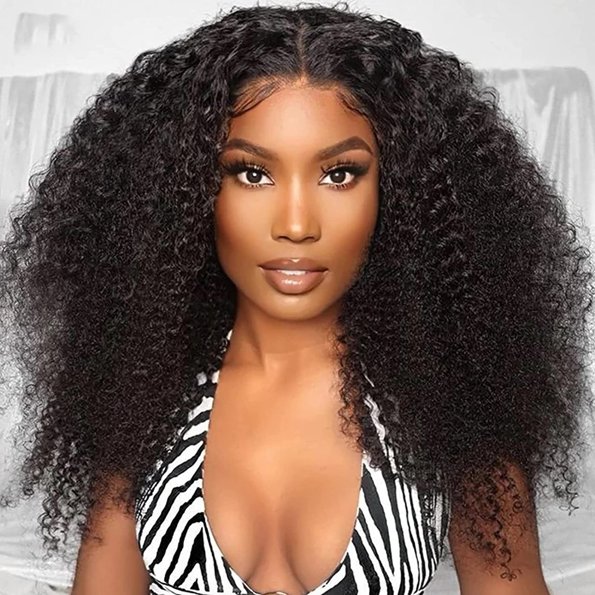 Kinky Curly 4x4 Lace Closure Wig Lace Front Wigs Human Hair 150% Hair Density Black