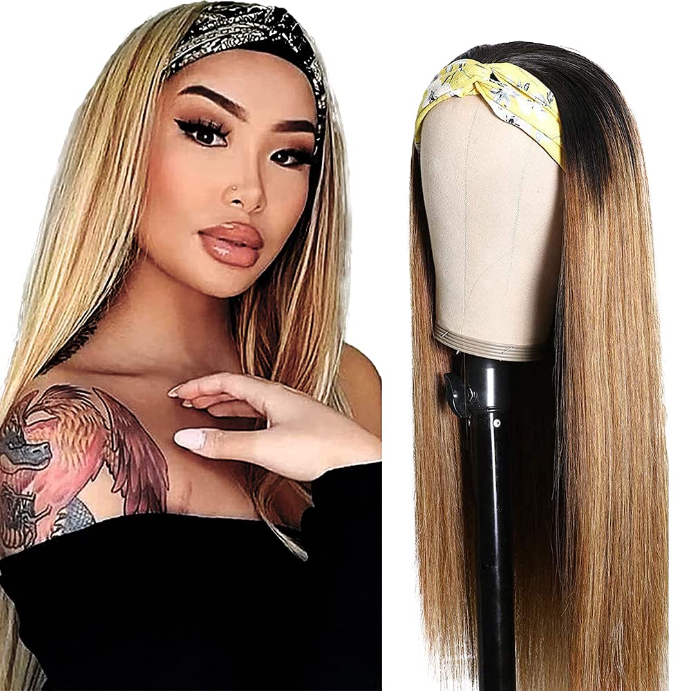 Straight Ombre 1B/27 Headband Wig Brazilian Remy Human Hair None Lace Front Wigs 150% Density