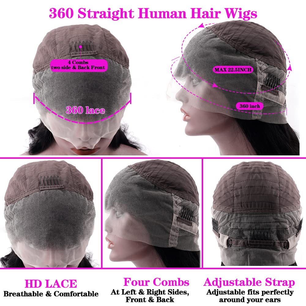 HD Transparent 360 Lace Front Wigs Human Hair Pre Plucked with Baby Hair Glueless 180% Density