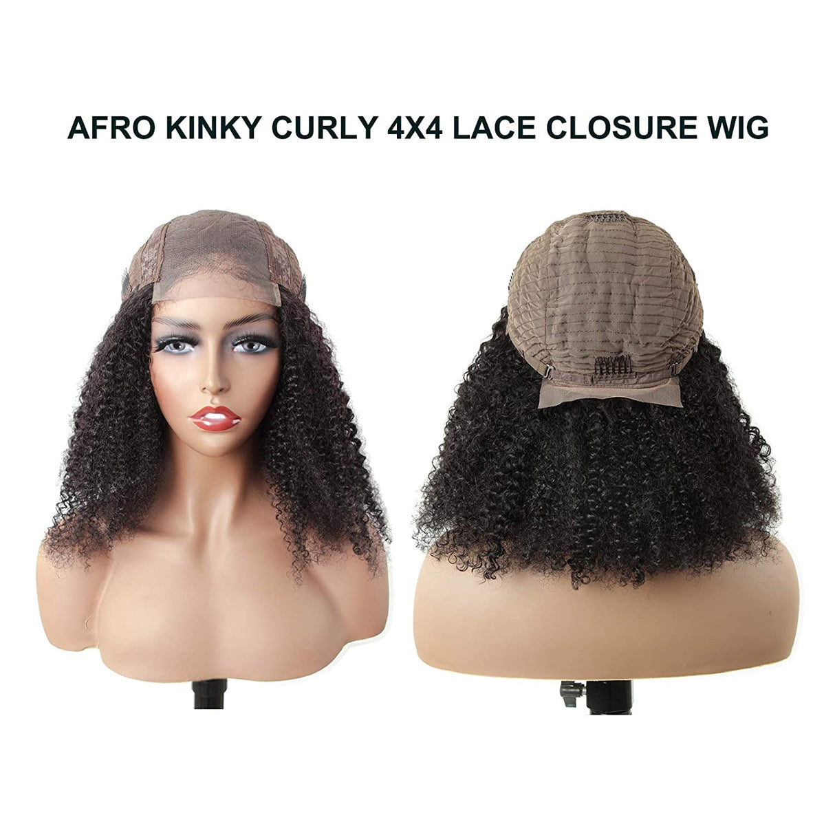 Kinky Curly 4x4 Lace Closure Wig Lace Front Wigs Human Hair 150% Hair Density Black
