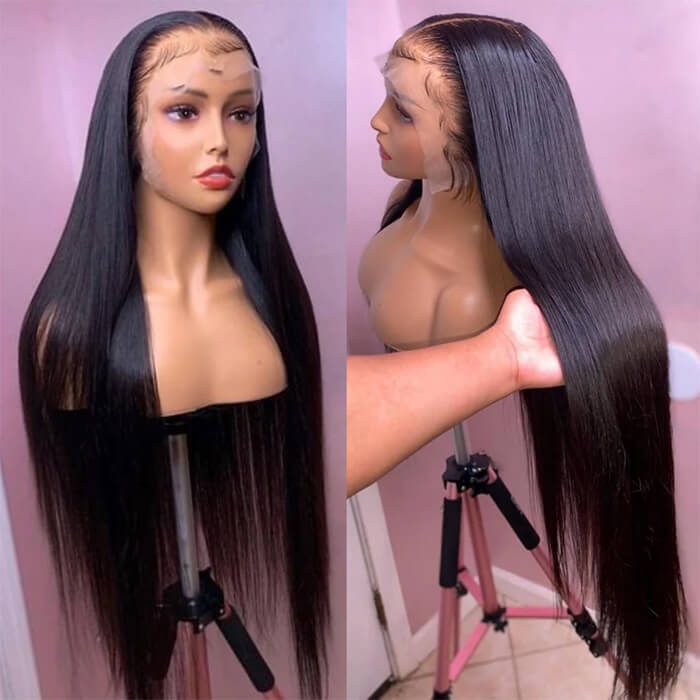 Straight 4x4 Closure Lace Glueless Mid Part Long Wig 100% Human Hair 16-30inches