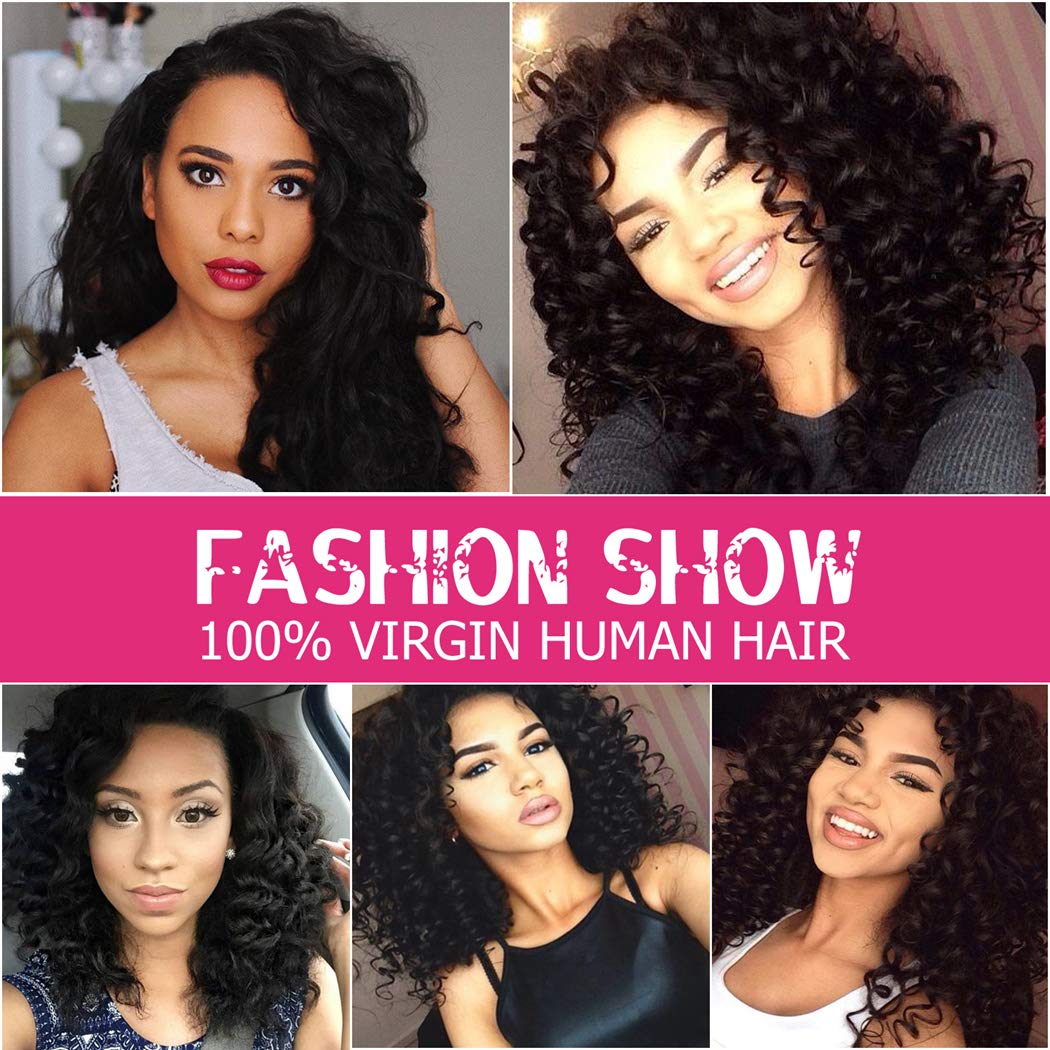 Deep Wave 4x4 Lace Closure Wigs Brazilian Human Hair Wigs Natural Color 180% Density