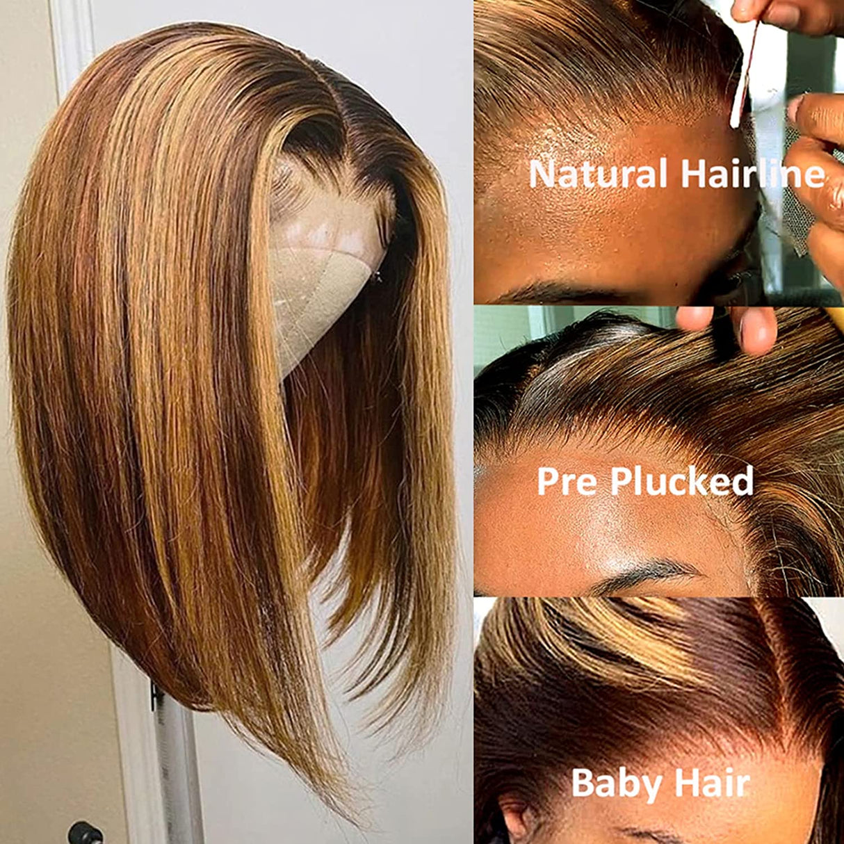 Short Bob Highlight Blonde #4/27 Straight 13x1 T Part HD Lace Front Human Hair Wigs