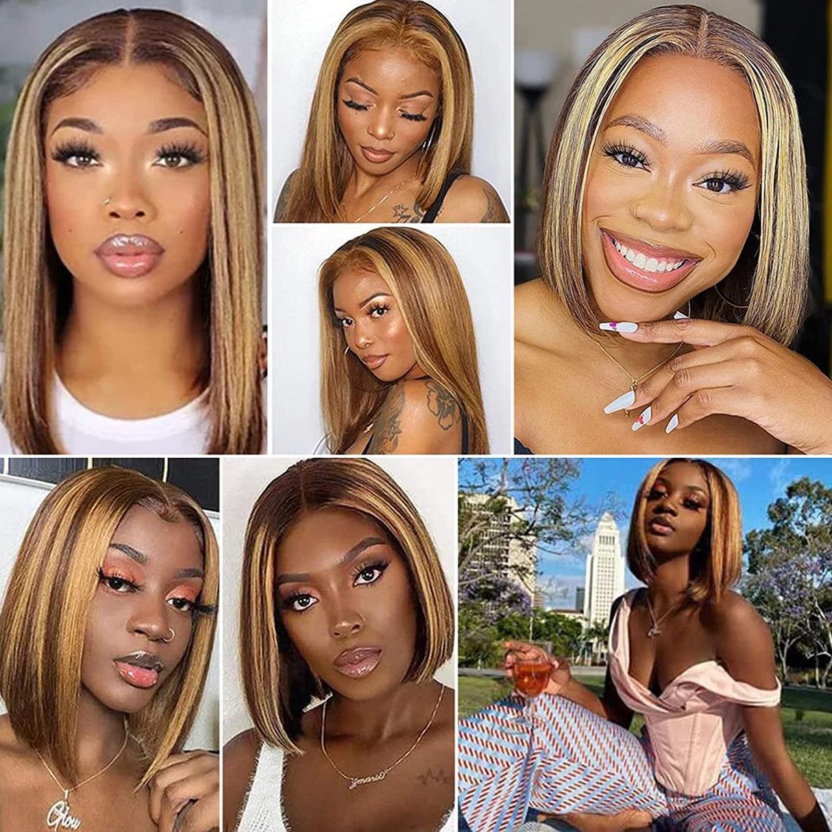 Short Bob Highlight Blonde #4/27 Straight 13x1 T Part HD Lace Front Human Hair Wigs